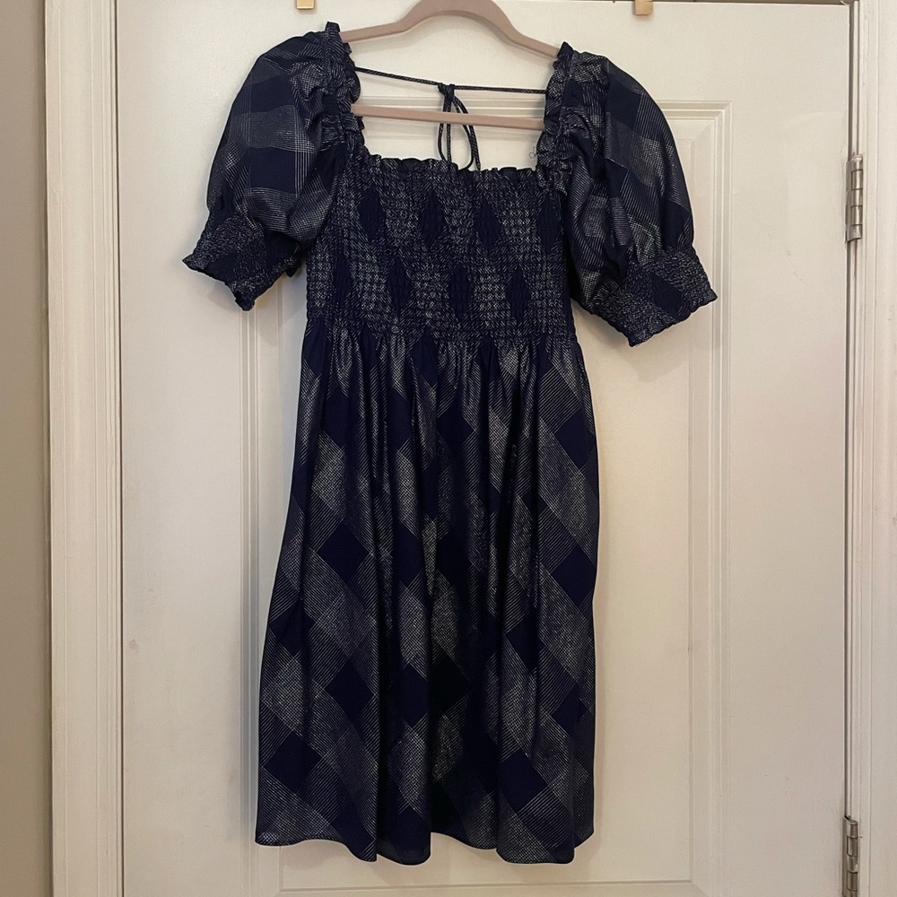HILL HOUSE HOME Navy Glitter Check Athena Dress